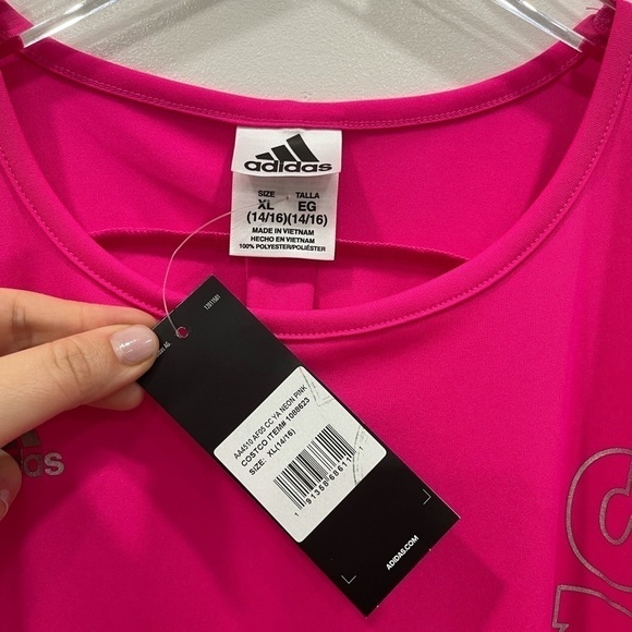 Adidas Pink Short Sleeve Girl Tee Logo Spellout XL - Picture 4 of 7